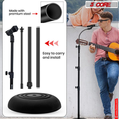 5Core Mic Stand Floor Adjustable Universal Heavy Duty Gooseneck Microphone Stands round Base Soporte De Micrófono